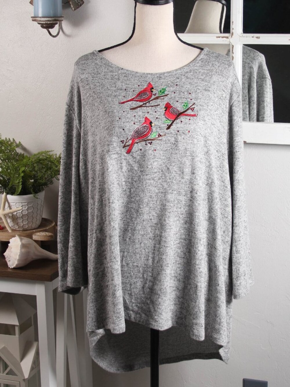 Coral Bay Cardinal Bird Tunic Top Gray 3X NWT